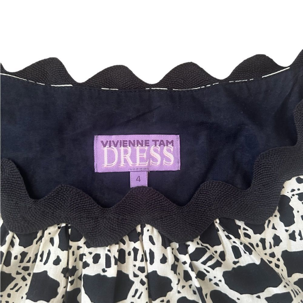 Vivienne Tam Abstract Cream and Black Sleeveless Retro Style Dress Size 4 - Picture 14 of 15